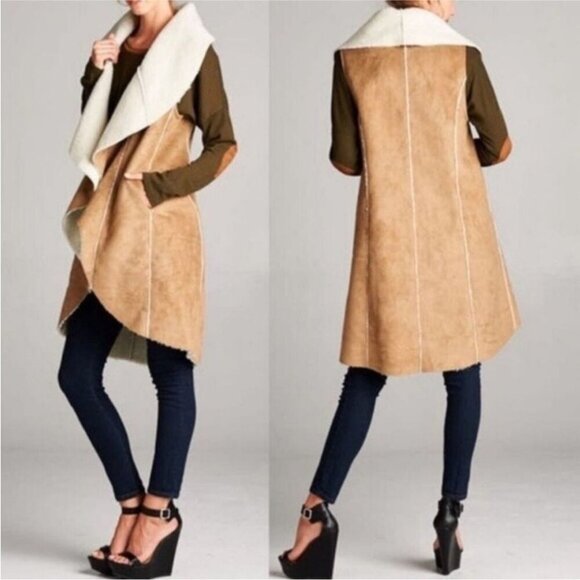 Anthropologie Dolan Carmelle Long Faux Sherpa Suede Vest Boho PXS Hippie Western - Picture 3 of 7